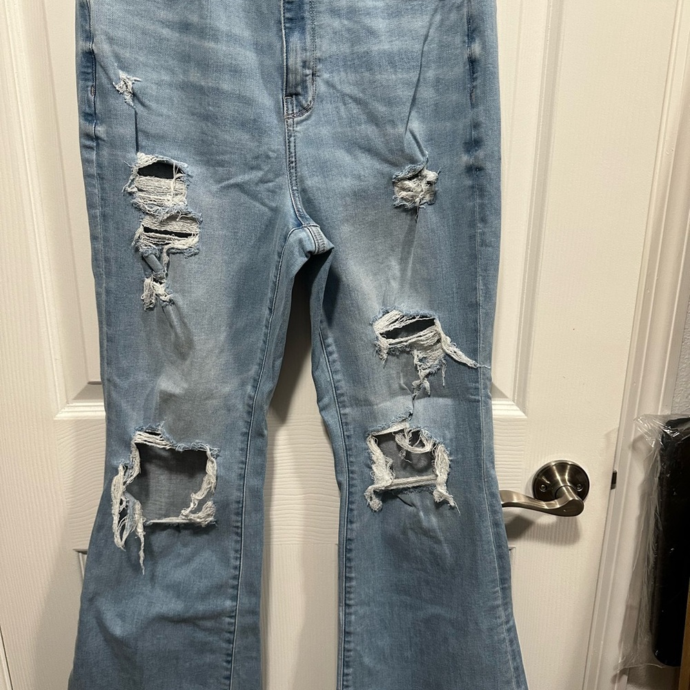 American Eagle Outfitters Light Blue Distressed Flare Jeans